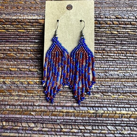 BOGO FREE SEED HEAD RED BLUE TRIANGLE EARRINGS - Picture 1 of 3